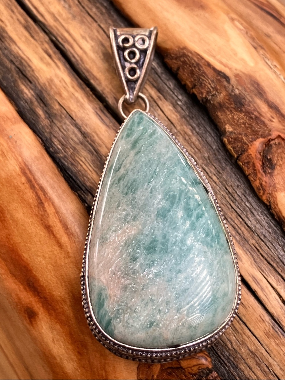 LARGE 925 Sterling Silver Teardrop Amazonite Pendant in Sea Green